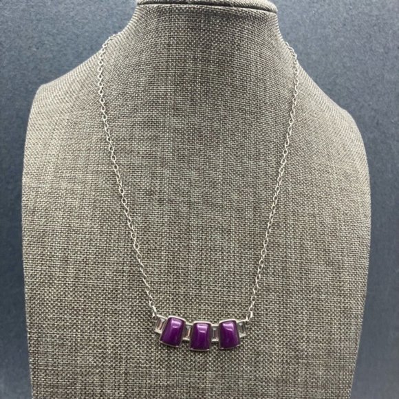 Lia Sophia Necklace 16 In Block Party Mulberry Purple Silver Chain Retro Cottage - Picture 1 of 10